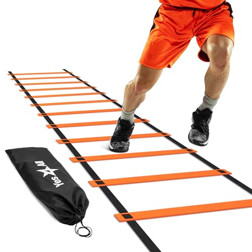 Yes4All Agility Ladder Speed Training Equipment, Adjustable Football Ladder for All Ages with Carry Bag, Durable, Portable, Multiple Colors & Rungs - color: O.Single Orange Ladder, 15FT