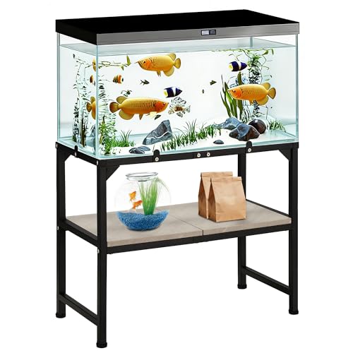 10-20 Gallon Fish Tank Stand, Metal Aquarium Stand with Adjustable Non-Slip Foot and Wooden Shelf, Reptile Tank Stand Easy to Assemble for Home Office, Firm and Steady(Tank not Included) - color: BLACK-02