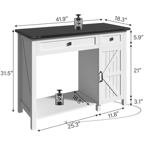 40 Gallon Fish Tank Stand with Power Outlets, Farmhouse Decorative Aquarium Stand Furniture with Adjustable Shelves and Storage Drawer, 30-40 Gallon Reptile Turtle Tank Stand(White, 30-40GL)