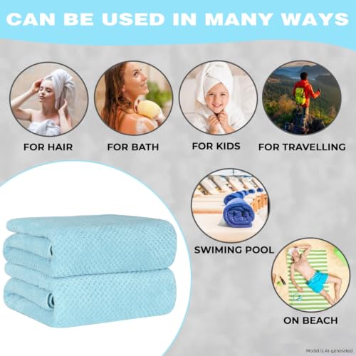 2-Pack Microfiber Bath Towels (27x54 Inches) - Ultra Soft & Quick Dry, 3X Absorbency, Lightweight for Gym, Yoga, Travel & Spa - Perfect for Home, Fitness & Post-Workout,(Bule)