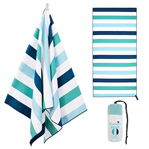 Exclusivo Mezcla Microfiber Quick Dry Oversized Beach Pool Towel - color: Stripe-green, size: 35" x 70"