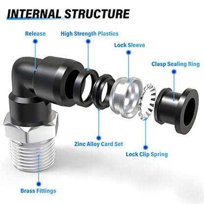 TAILONZ PNEUMATIC Male Elbow 12mm Tube OD x 1/8 Inch NPT Thread 90 Push to Connect Fittings PL12-N1 (Pack of 5) - size: 12mm OD 1/8''MNPT