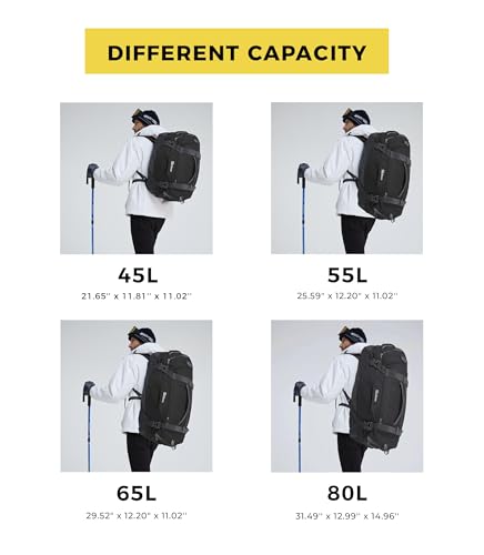 Ubon Convertible Duffel Backpack Weekender Gym Bag with Shoe Compartment - color: Black, size: 45L