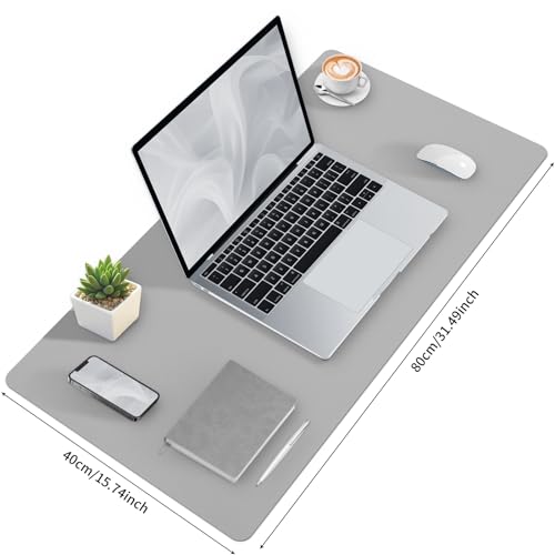 Bloss Large Desk Pad, Grey Desk Mat, Desk Pads on Top of Desks, Computer Mat Non-Slip, Desk Blotter Waterproof, Easy to Clean - Light Grey (31.5 x 15.7 Inches)