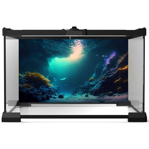 Ocean Floor Fish Tank Background Underwater Stone Aquarium Background Under Water Cave Sunlight Fish Tank Backdrop Decoration Seaweed Aquarium Backdrop Durable Vinyl 24x12in