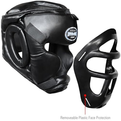 Farabi Sports Boxing Headgear Grill Head Gear MMA Training Kickboxing Sparring Gear Removable Front Bar Grill - color: Black, size: Large