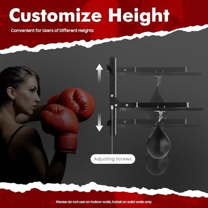 Speed Bag Platform Kit, Professional Wall-Mounted Speed Bag Platform Kit with PU Punching Ball, Adjustable Height Heavy Duty Boxing Training Equipment for Home Gym Office - color: Black