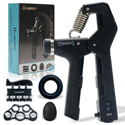 Adjustable Hand Grip Strengthener, 11–220 lbs Resistance Forearm Exerciser with Ergonomic Non-Slip Handle, Grip Trainer for Strength Training, Fitness, Weightlifting, Rock Climbing, Gym Workouts