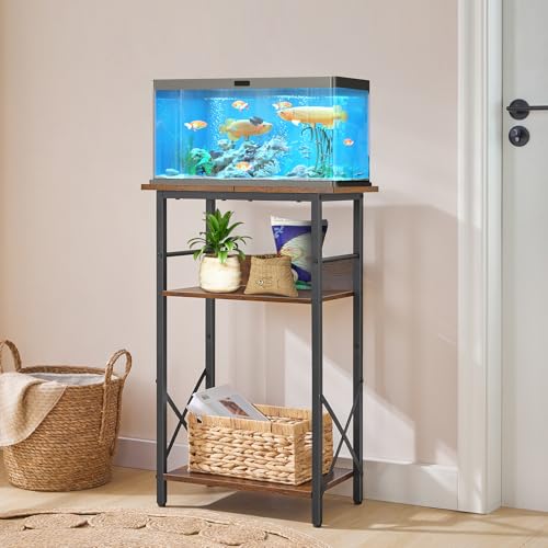 HOOBRO 10 Gallon Aquarium Stand and C Shaped End Table, 3-Tier Fish Tank Stand with Storage, Adjustable Side Table for Sofa, Couch Table That Slide Under, Storage Pockets, BF52FT01-BF77SF01