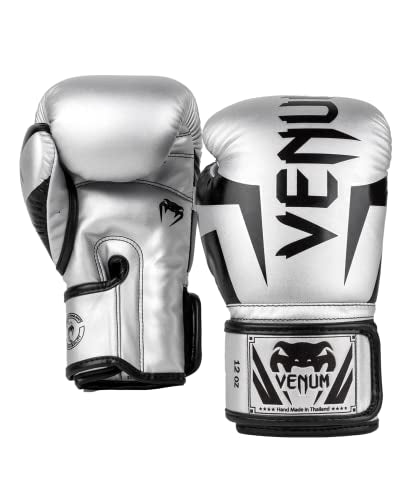 Venum Elite Boxing Gloves - color: Silver/Black, size: 12-Ounce