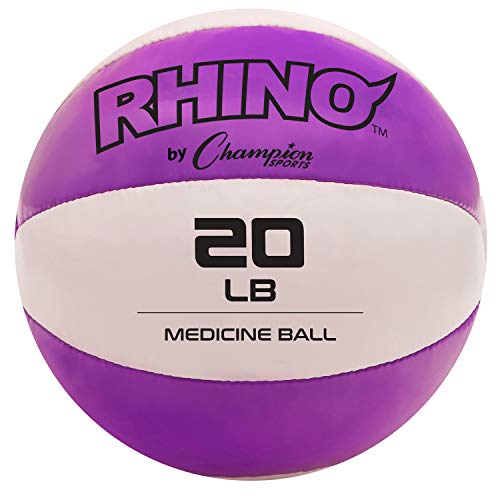 Champion Sports Leather Medicine Balls – Durable Weighted Balls for Strength, Core & Conditioning Training - style: Purple (19-20 lbs)