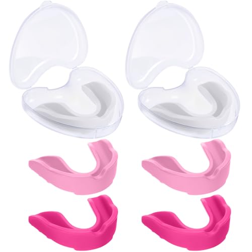 BBTO 6 Pack Kids Youth Mouth Guard for Football Sports, Boys Girls Mouthguard with Case, Soft Mouth Guard for Hockey Boxing Basketball, Ages 4+ - color: White, Red, Pink