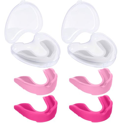 BBTO 6 Pack Kids Youth Mouth Guard for Football Sports, Boys Girls Mouthguard with Case, Soft Mouth Guard for Hockey Boxing Basketball, Ages 4+ - color: White, Red, Pink