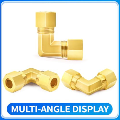ChillWaves Brass Compression Tube Fitting, 1/8" OD x 1/8" OD 90 Degree Elbow Compression Union Connector(10-PACK)