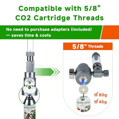 Desktop CO2 Regulator with 80g Disposable CO2 Cartridge with Solenoid Valve, Complete Aquarium CO2 System, Compatible with 5/8" Threaded for Nano Aquariums