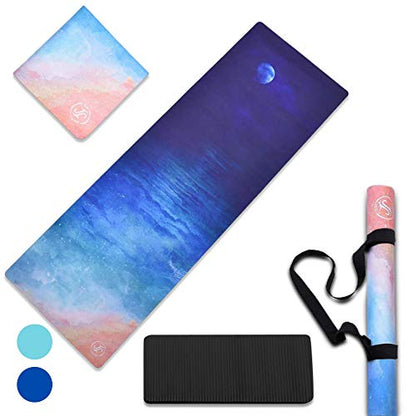June & Juniper Travel Yoga Mat Foldable Lightweight - Thin Light Non-Slip Travel Yoga Mat Eco - color: ocean breeze