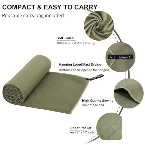 Rainleaf Microfiber Towel Quick Dry Camping & Travel & Gym Towel. Compact - color: Army Green, size: 24.00" x 12.00"