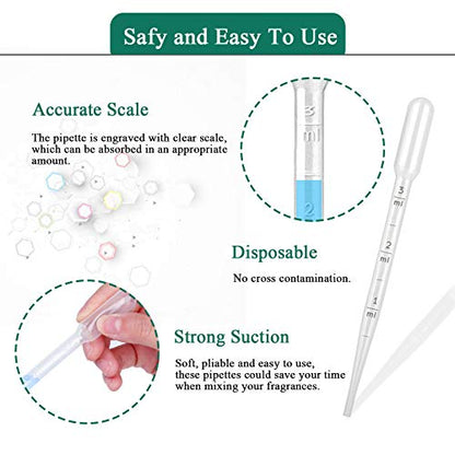 𝟭𝟬𝟬𝟬𝗣𝗰𝘀 𝟯𝗺𝗹 Dropper Pipettes + 100 PCS 3ML Dropper Pipettes- Plastic Transfer Pipette for Lab Science, Essential Oil, DIY Art, Medicine - Excellent Suction Without Leakage