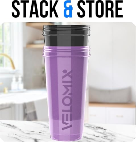 VELOMIX 2 Pack 28oz Protein Shaker Bottle for Protein Mixes (Purple/Black) - color: A01) Purple / Black