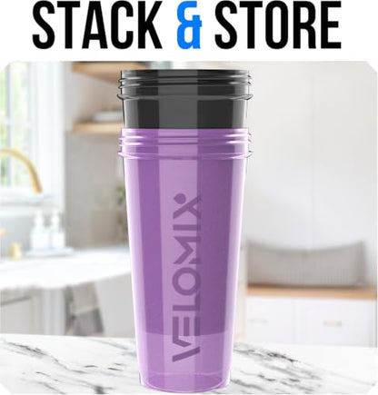 VELOMIX 2 Pack 28oz Protein Shaker Bottle for Protein Mixes (Purple/Black) - color: A01) Purple / Black