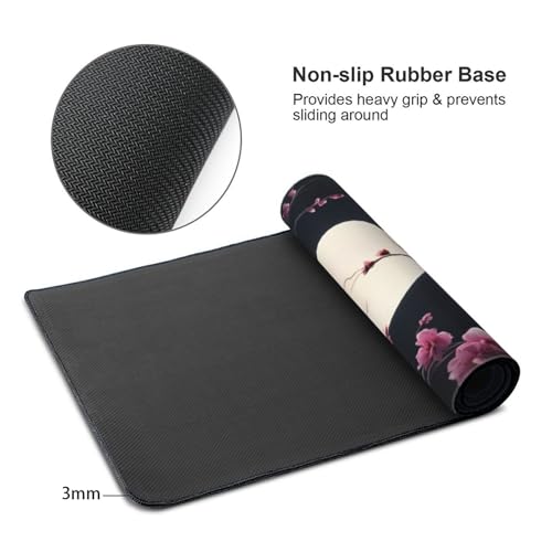 XXL Gaming Mouse Pad 35.4 x 15.7 Inch, Large Extended Desk Mousepad with Cherry Blossom Moon Design, Water-Resistant Surface, Stitched Edges, Non-Slip Rubber Base Desk Mat - color: Cherry Blossom Moon