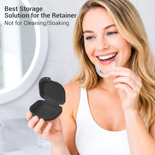 Annhua Orthodontic Mouthguard Case Dental Retainer Case with Vent Holes, Denture Retainer Box Aligner Container Slim for Household|Office|Travel - Easy to Use - Black - color: black