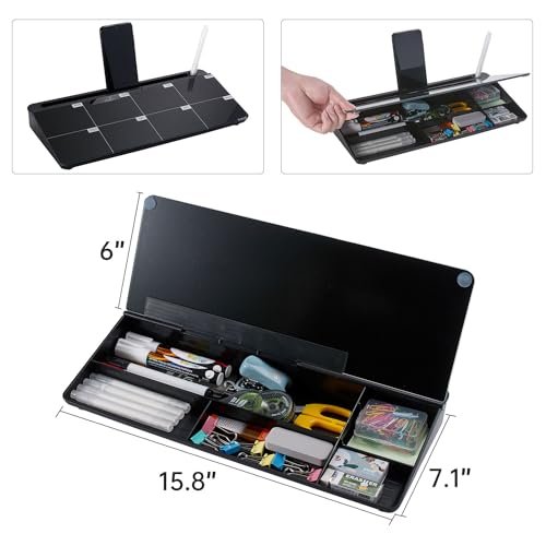 Desktop Whiteboard Dry-Erase-Board - Computer Keyboard Stand White Board Surface Pad with Drawer, Desk Organizers with Accessories for Office, Home, School Supplies - color: Black Base/Glass-weekly Calendar
