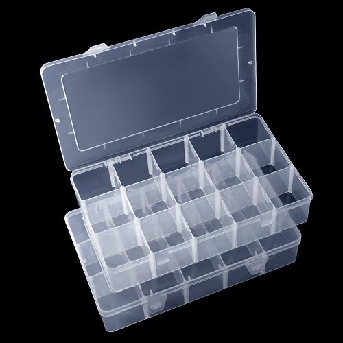 2 Pack 15 Grids Clear Storage Containers Plastic Organizer Box Craft Storage Boxes with Adjustable Dividers for Beads Organizer Art DIY Fishing Tackles Jewelry Crafts - color: Clear-15 Grids*2