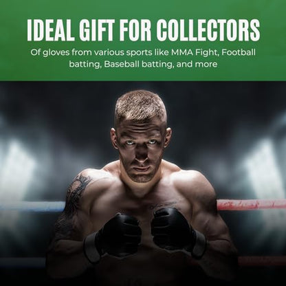 Deluxe Single MMA Fight UFC Glove Display Case with Mirrored Back & Solid Base Stand | Display for Gloves with UV Protection Safe top | Made of Crystal Clear Acrylic