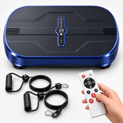 Natini Vibration Plate Exercise Machine, 990 Speed Levels Whole Body Vibrating Plate for Lymphatic Drainage, Home Workout Equipment with Resistance Bands, Remote, 330 lbs Capacity for Home Gym - color: Blue