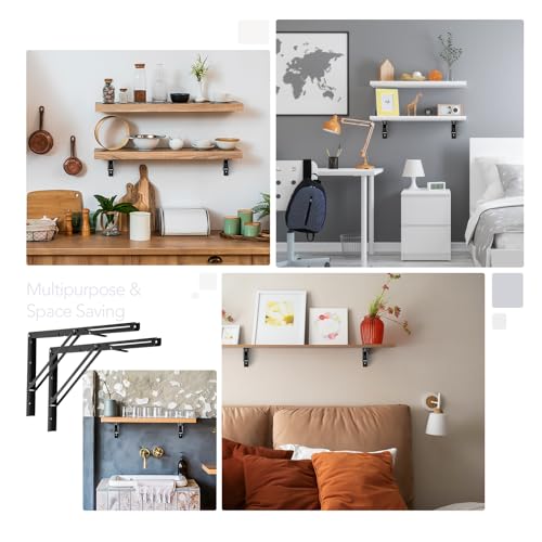 Ravinte 2 Pack 24 Inch Folding Shelf Brackets – Matte Black, Heavy Duty Collapsible Brackets for Tables and Benches – Space-Saving Design - size: 24 Inch