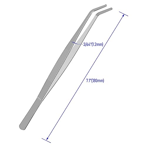 7.1 Inch Stainless Steel Tweezers, Curved Round Blunt Serrated Tip, Perfectly Aligned, 3/64 Inch Thickness Stainless Steel, Multipurpose Daily Garden Home Lab Craft Repairing Tool