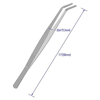 7.1 Inch Stainless Steel Tweezers, Curved Round Blunt Serrated Tip, Perfectly Aligned, 3/64 Inch Thickness Stainless Steel, Multipurpose Daily Garden Home Lab Craft Repairing Tool