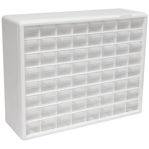 Akro-Mils 64-Drawer Plastic Drawer Storage Cabinet for Garage Organization, Bead Organizer, Building Bricks Storage, Teacher Toolbox, Makeup Organizer, 20" W x 6" D x 16" H, 10164 White - color: White, size: 64 Drawer, style: 1 Pack