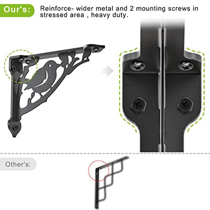 SELEWARE Heavy Duty Shelf Brackets 12 Inch, Bird Shelves Brackets, 300LB Capacity Decorative Metal L Brackets for Floating Shelves, Black Rustic Wall Mount Shelving Bracket with Screws, 2 Pack