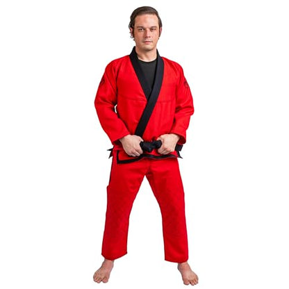 KO Sports Gear Adult BJJ Gi Set, Pre-Shrunk Jiu Jitsu Jacket & Pants, A0-A6 - color: Red, size: A0