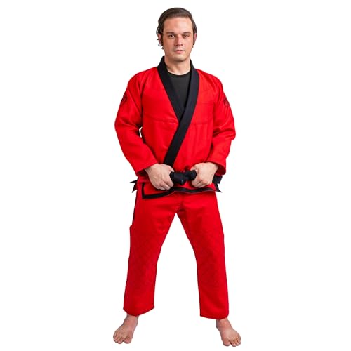 KO Sports Gear Adult BJJ Gi Set, Pre-Shrunk Jiu Jitsu Jacket & Pants, A0-A6 - color: Red, size: A6