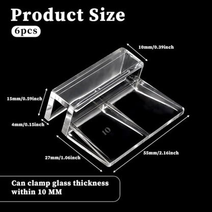 Sliverdew 6 PCS Aquarium Lid Clips, 10 mm Clear Acrylic Fish Tank Lid Holder Aquarium Hoods Support Clamps for Rimless Fish Tank Glass Top - for Thickness 10mm