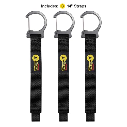Wrap-It Storage Quick Clips - 14" (3-Pack) Black - Cable Straps With a Metal Clip to Use as an Extension Cord Organizer or Garden Hose Holder