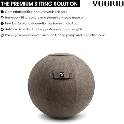 Sitting Ball Chair for Office and Home, Pilates Exercise Yoga Ball with Cover for Balance, Stability and Fitness, Ergonomic Posture Exercise Ball Seat with Handle and Pump - color: Gold brown