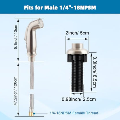 Universal Kitchen Side Sprayer Compatible with Moen Faucet, Kitchen Sink Faucet Sprayer Replacement with Quick Connector/Hose/Holder, Pull Out Sprayer Head Replacement, Easy to Install, Brushed Nickel