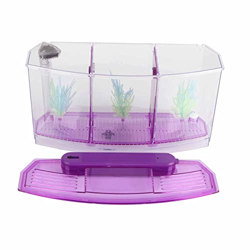 Fish Breeding Box, Aquarium Breeder Box Guppy Breeder Box Acrylic Fish Breeding Box Three Divisions Breeding Isolation Box with LED (Purple)