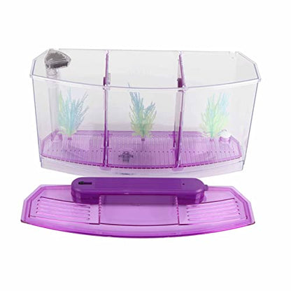 Fish Breeding Box, Aquarium Breeder Box Guppy Breeder Box Acrylic Fish Breeding Box Three Divisions Breeding Isolation Box with LED (Purple)