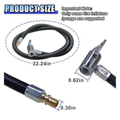 BDZMC Car Tire Inflator Hose Adapter, High-Pressure Air Compressor Hose, Lock-on Air Chuck Connector Extension Tube with Converting Nuts, Quick-Inflation Hose for Tire Pump