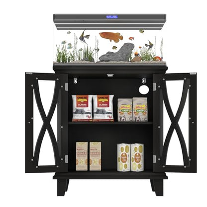 20 Gallon Fish Tank Stand with Cabinet Storage and Power Outlets (4 AC 2 USB), Modern Aquarium Cabinet with Adjustable Shelves, MDF Frame, 298LBS Capacity, Black
