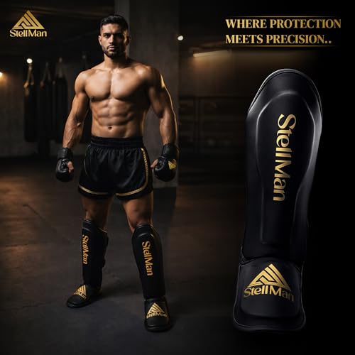 MMA Shin Guards for Men & Women | Lightweight Kickboxing Shin Pads with Foot Protection | Muay Thai, Sparring, Martial Arts & MMA Training Gear - size: Small-Medium