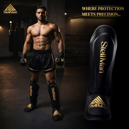 MMA Shin Guards for Men & Women | Lightweight Kickboxing Shin Pads with Foot Protection | Muay Thai, Sparring, Martial Arts & MMA Training Gear - size: Small-Medium