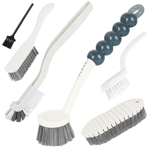 6 Pack Multipurpose Household Cleaning Set, Deep Cleaning Brush Set with Grips - Dish, Scrub, Bottle, Shoe, Groove Gap, Keyboard Brush for Kitchen, Bathroom (B)