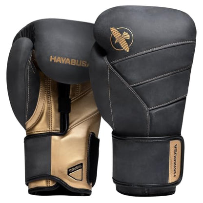 Hayabusa T3 LX Leather Boxing Gloves - color: Obsidian/Gold, size: 16oz