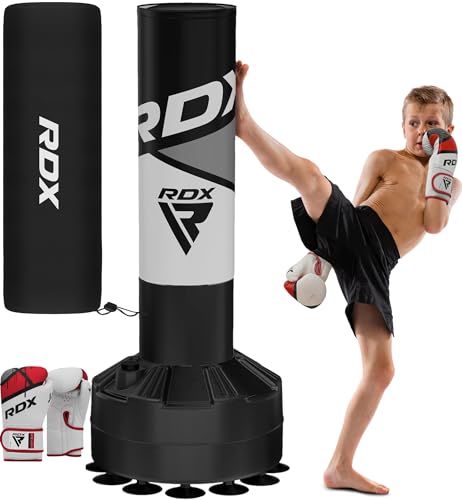 RDX Kids Freestanding Punching Bag & Cover - 4FT Junior Pedestal Punch Bag with Stand for Kickboxing Boxing MMA Muay Thai Karate - Heavy Duty Free Standing Bag for Home Gym Fitness Workout - color: Grey